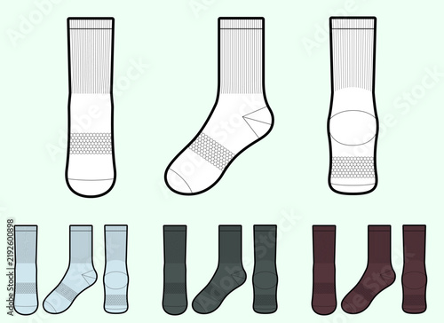 Athletic Compression Socks Flat Vector Set with Ribbed and Mesh Support Details