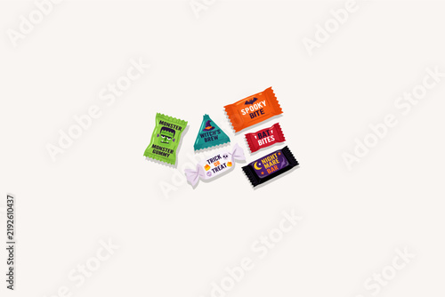 Set of Various Spooky Halloween Candy Wrappers Vector Illustration
