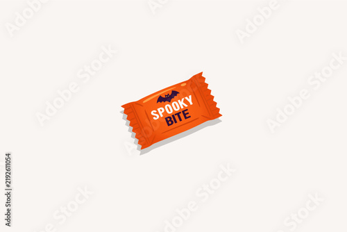 Spooky Bite Bat Wrapper Halloween Chocolate Candy Bar Vector Illustration