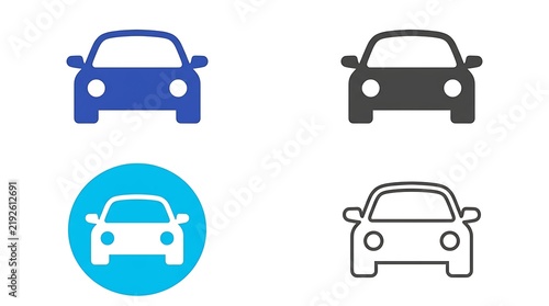 Car front view icon set collection on plain surface