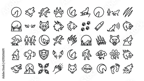 Fotografie A comprehensive collection of black and white vector icons featuring various wer