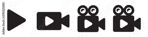 Minimalist multimedia player button progression steps featuring movie camera silhouettes for apps.