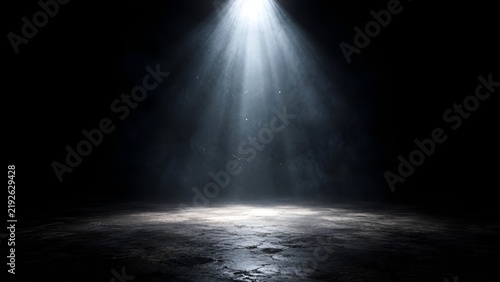 Dramatic Overhead Spotlight Illumination on Dark Concrete Floor Studio Background