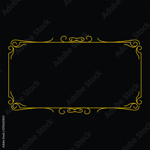 Luxury gold vintage rectangle frame with decorative corners and baroque ornaments