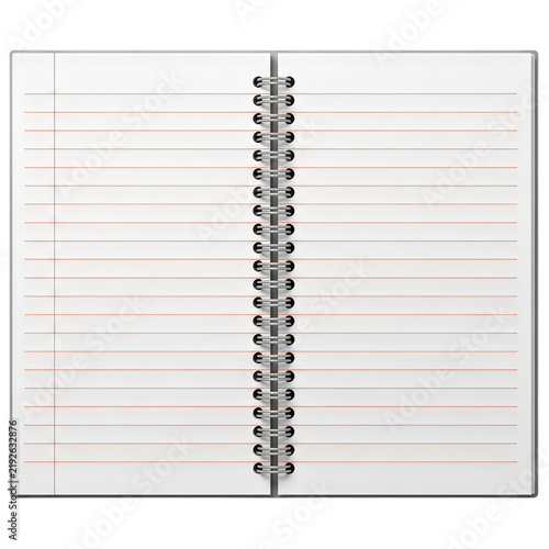 Open spiral notebook with lined white paper pages for writing