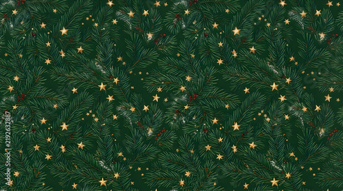 Golden stars pattern on dark green background illustration