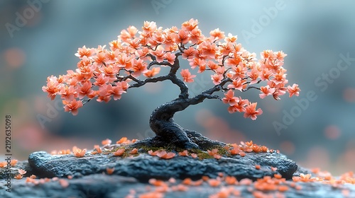 Bonsai tree with pink flowers
