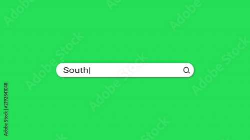 Green screen search bar typing animation with South Sudan travel query. Flat minimal chroma key design. Perfect for travel, news, social media and marketing content.