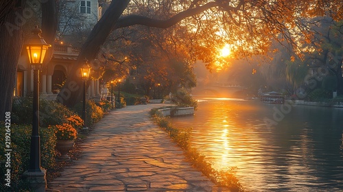 Canal pathway at sunrise