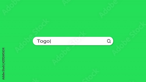 Green screen search bar typing animation with Togo travel query. Flat minimal chroma key design. Perfect for travel, news, social media and marketing content.