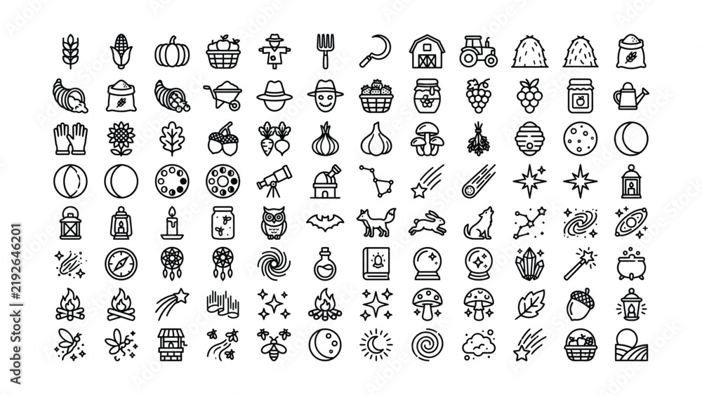 Fototapeta premium A complete set of thin line fall autumn season icons for website design and seasonal creative marketing projects