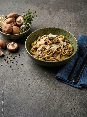 Delicious mushroom pasta with parmesan cheese