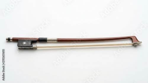 Professional violin bow made of dark wood with white horsehair on a white background musical instrument classical music orchestra equipment string instrument music accessory bow hair violinist