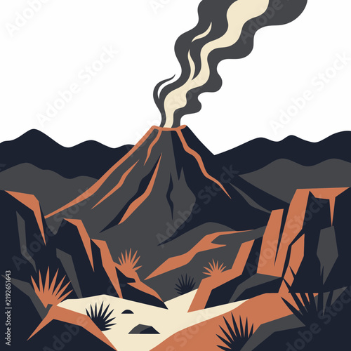Round Outdoor Adventure Badge Featuring Mountain Peaks River and Canoe Graphic Illustration