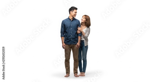 Young asian couple standing together isolated on white background with man woman casual clothing boyfriend girlfriend young adults human connection love story couple goals relationship goals