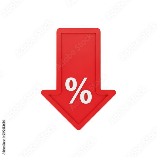 Red down arrow icon with a white percentage symbol for sales and discounts