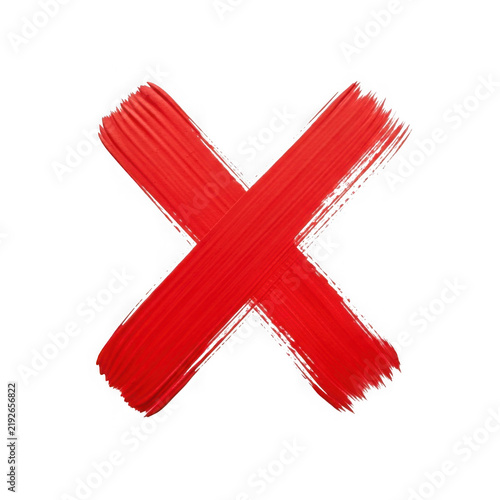 Red hand painted x mark or cross sign made with dry brush strokes