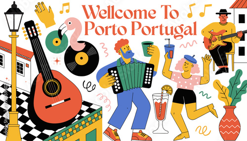 Welcome to Porto Portugal, vibrant city illustration