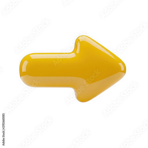 Glossy yellow arrow sign pointing to the right side as a navigation icon