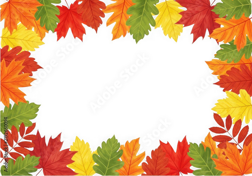 Colorful autumn leaves border frame with fall season foliage