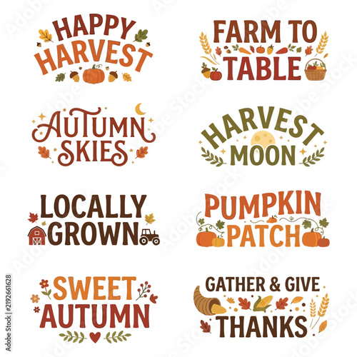 Autumn thanksgiving happy harvest quote typography sticker set vector