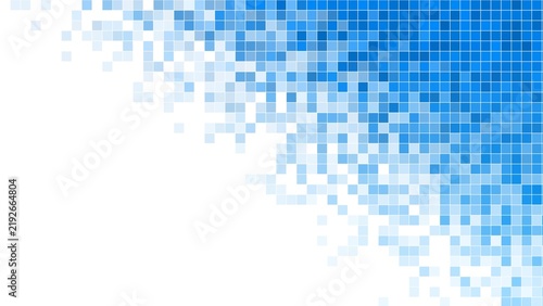 Blue corner pixelated mosaic gradient design creates professional technology themed layout.