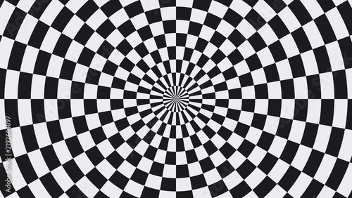 Concentric circle checkered pattern in black and white for optical illusion effect back.