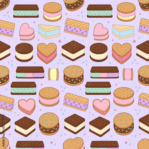 Ice cream sandwich variety seamless pattern
