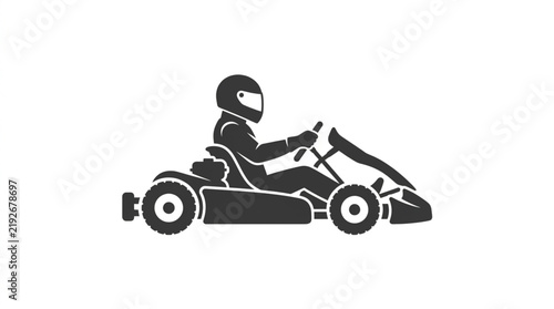 Go kart racer driving fast vehicle silhouette side view vector icon
