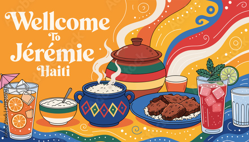 Welcome to J?r?mie Haiti: Festive Food, Drinks and Culture Illustration