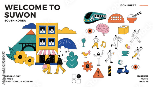 Welcome to Suwon - South Korea: City Icons and Illustrations