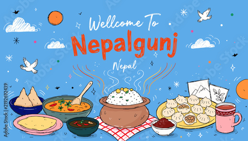Welcome To Nepalgunj Nepal - Traditional Food & Travel Vector Art