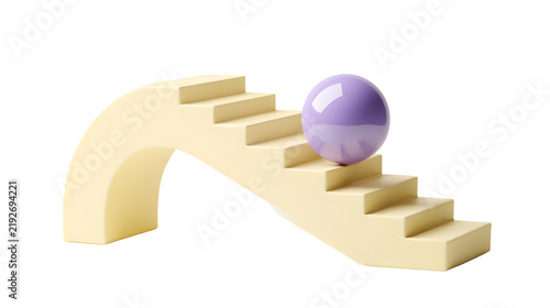 3d abstract staircase with purple sphere on top