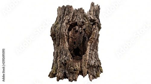  old hollow tree trunk with texture isolated on white back ground