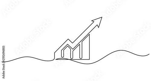 Growth chart continuous line art, single line business growth, financial success concept, editable stroke outline vector