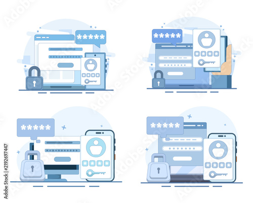 OTP security set illustrating one time passwords, mobile notifications, verification codes and multi factor authentication for protected websites, apps and online payments
