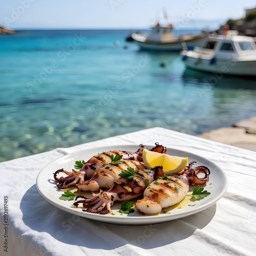 Grilled Calamari with Lemon at Greek Seaside Taverna