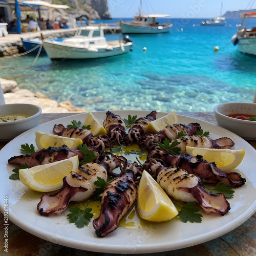 Grilled Calamari with Lemon at Greek Seaside Taverna