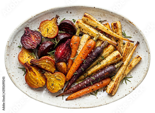 Colorful Roasted Root Vegetables on a Platter.