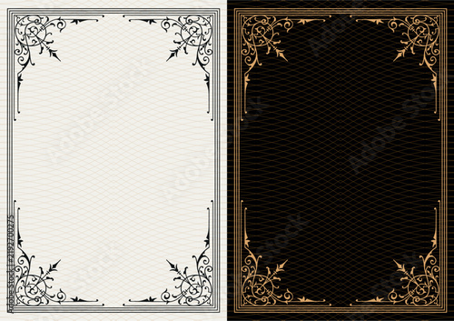 Luxury frame invitation card background vector. Elegant classic antique design, gold lines , sparkle on black background. Premium design illustration for gala card, grand opening, art deco, magazine.