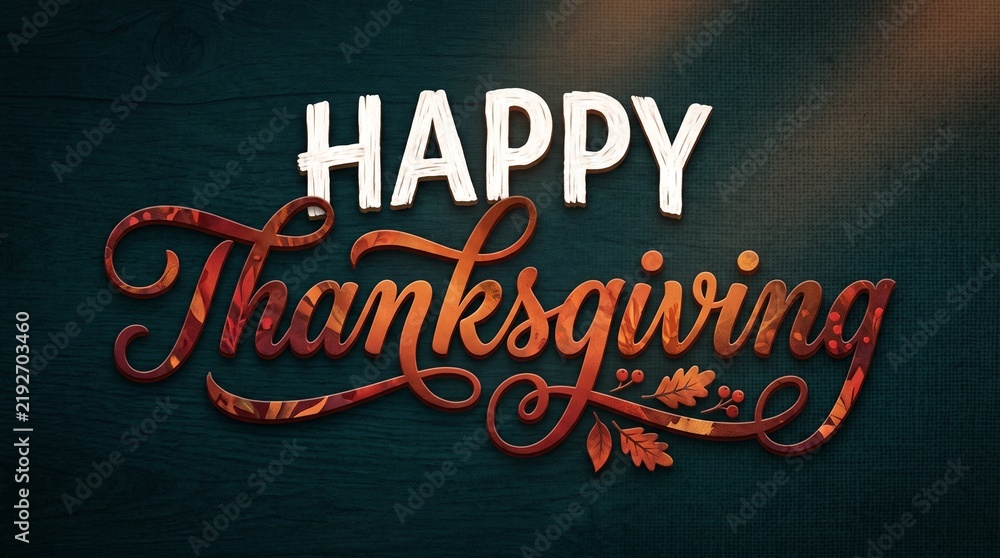 Obraz premium Festive and happy thanksgiving typography design with warm autumn colors and a softly blurred background for holiday celebrations
