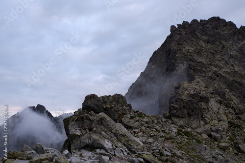 Obraz na płótnie Rugged Granite Mountain Peaks and Rocky Ridge Vistas in Slovak High Tatras Natio