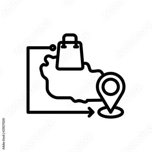 Online shopping delivery map icon with shopping bag and location pin