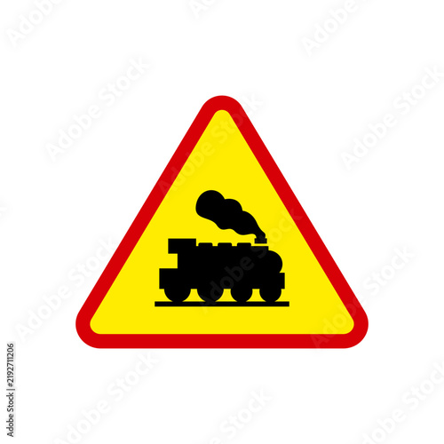 Level Crossing Traffic Warning Sign with Steam Train Locomotive Silhouette