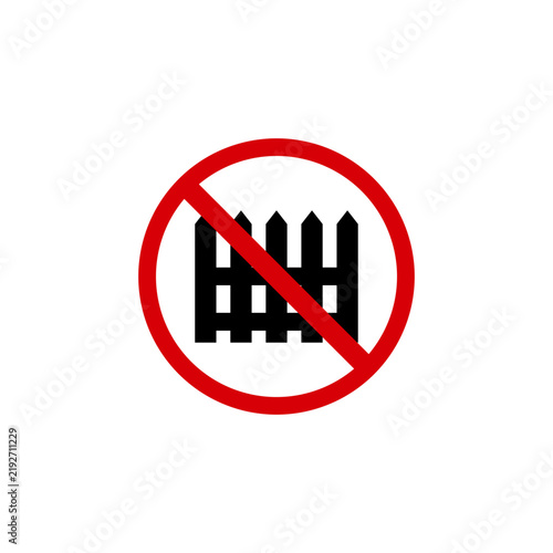 A red and black 'no fencing' prohibition sign isolated on a white background.