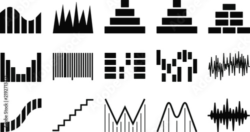 Set of various black and white data visualization charts icons and infographic elements for business presentations