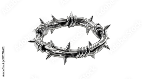 A highly polished metal barbed wire ring