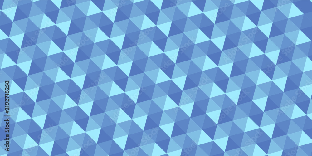 Fototapeta premium Blue geometric low-poly triangle seamless pattern background. Dynamic angled mosaic grid with light cyan, sky blue, and navy shades for modern corporate, tech, and digital design assets.
