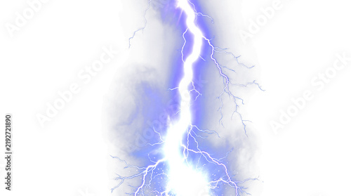 Картината върху платно Purple lightning bolt striking through storm clouds with electric blue glow, isolated on transparent background, perfect for sci-fi, fantasy, and dramatic poster designs
