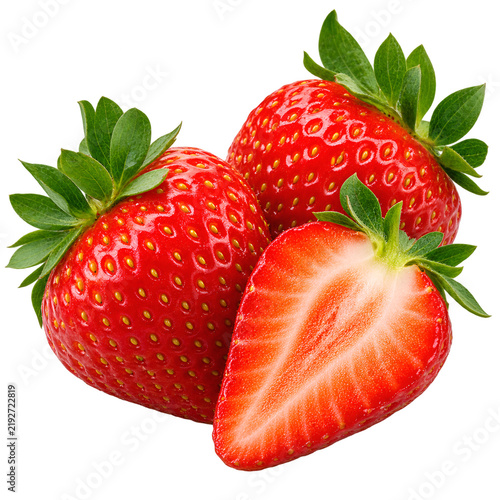 Fresh red strawberries with green leaves isolated on white background red berry summer fruit raw food photography strawberries